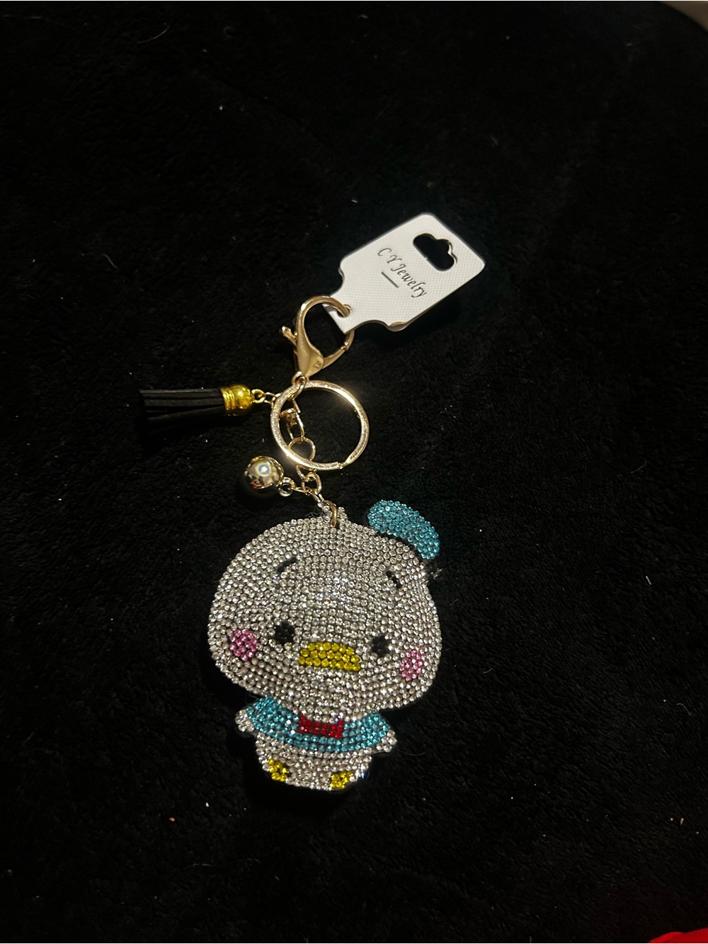 Crystal Cartoon Duck Keychain with Tassel - Blue & Silver
